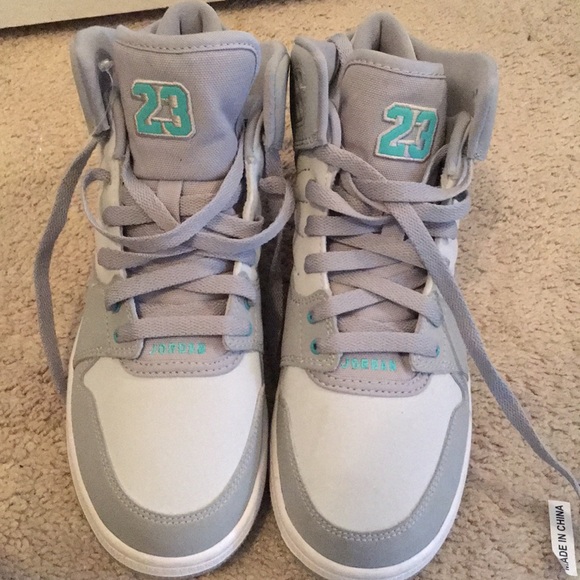 gray and teal jordans